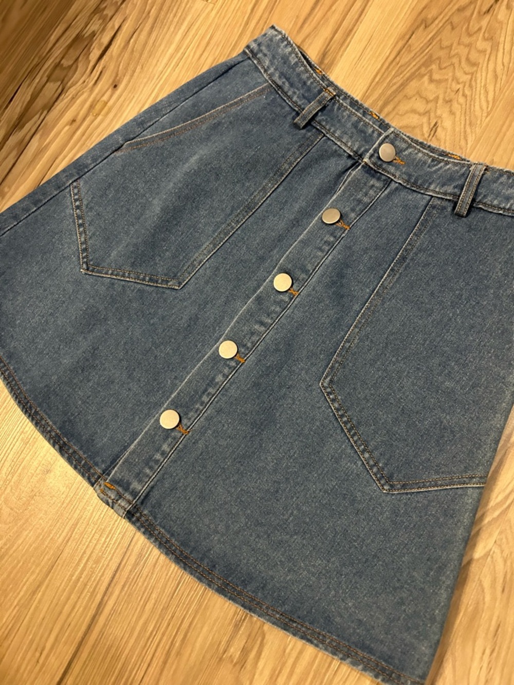 Able Blue Denim A-Line Button-Front Skirt